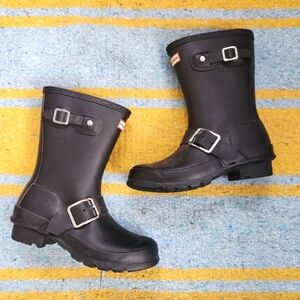 Hunter Kids Black Rain Boots with Buckles